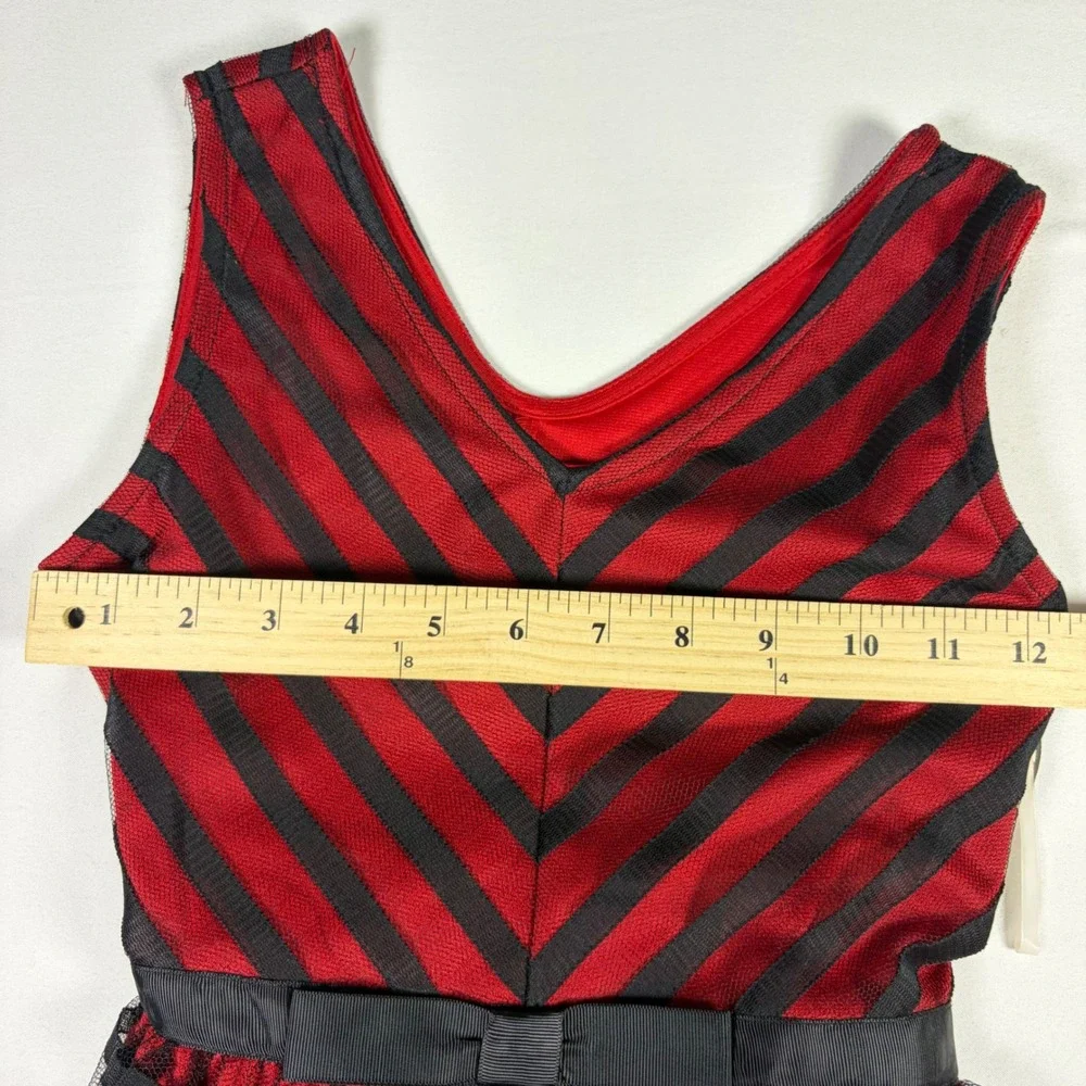 Speechless Party Dress Red Black Striped Tulle Overlay Holiday Party Girls 10/12